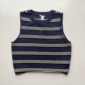 Forever 21 Navy and White Striped Knit Tank Top